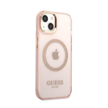 Guess Gold Outline Translucent MagSafe - pouzdro pro iPhone 13 (růžové)