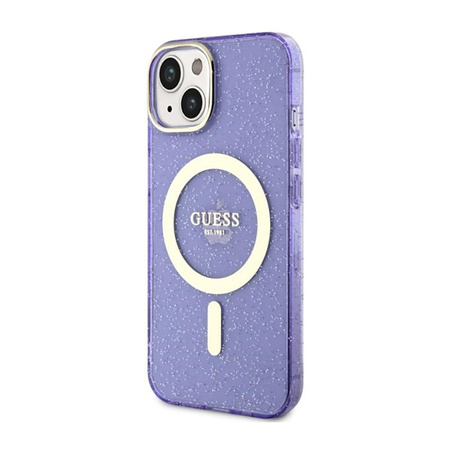 Guess Glitter Gold MagSafe - Etui iPhone 14 Plus (Purpurowy)