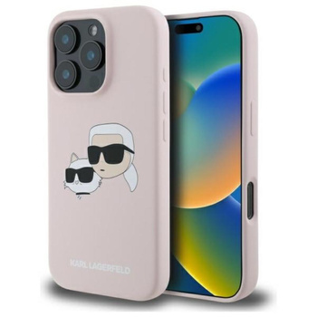 Karl Lagerfeld Silikonové pouzdro MagSafe s potiskem dvou hlav - iPhone 16 Pro Max (růžové)