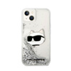 Karl Lagerfeld Liquid Glitter NFT Choupette Head - pouzdro pro iPhone 14 Plus (stříbrné)