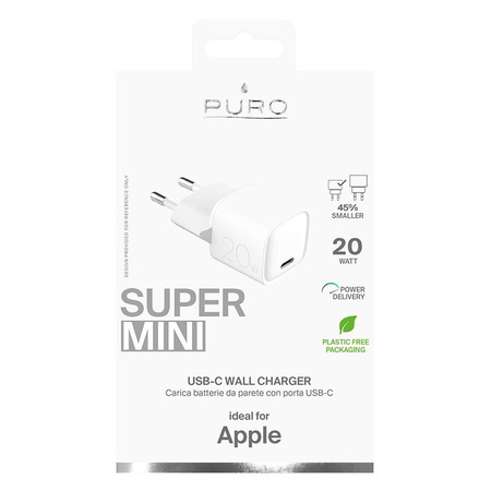 Chargeur mural super mini rapide PURO - USB-C Power Delivery 20W mini chargeur mural rapide (blanc)