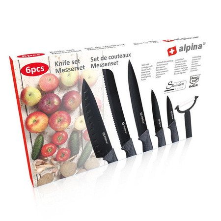 Alpina - Set de 6 couteaux INOX en acier inoxydable. (noir)