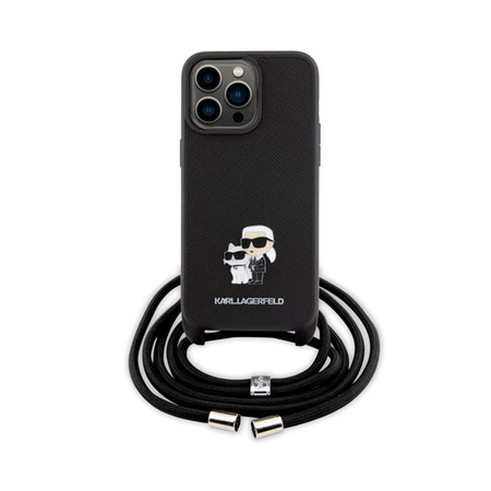 Karl Lagerfeld Crossbody Saffiano Metal Pin Karl & Choupette - pouzdro pro iPhone 15 Pro Max (černé)
