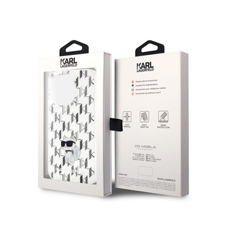 Karl Lagerfeld Monogram Choupette - pouzdro pro iPhone 15 Pro (průhledné)