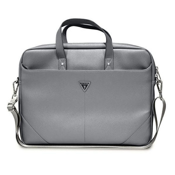 Guess Saffiano Triangle Logo Computer Bag - 16" Notebook Bag (silver)