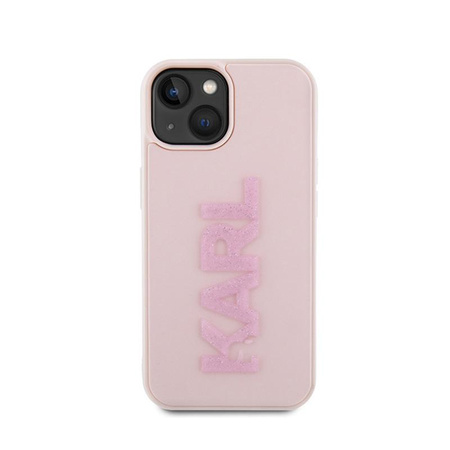 Karl Lagerfeld 3D Rubber Glitter Logo - pouzdro na iPhone 15 (růžové)
