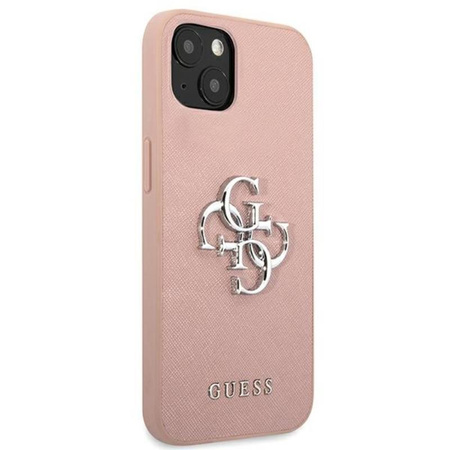 Guess Saffiano 4G Big Silver Logo - étui pour iPhone 13 mini (rose)