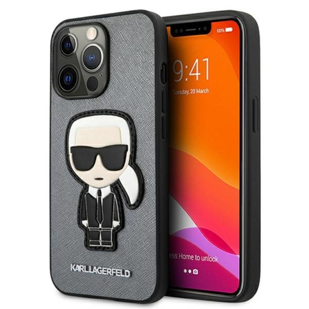 Karl Lagerfeld Saffiano Ikonik Patch - Etui iPhone 13 Pro (srebrny)