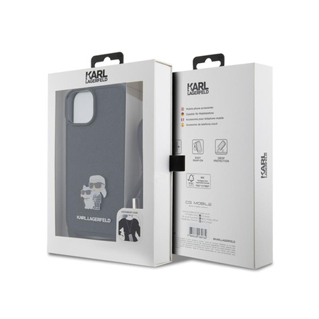 Karl Lagerfeld Crossbody Saffiano fémtű Karl & Choupette - iPhone 15 Plus tok (fekete)