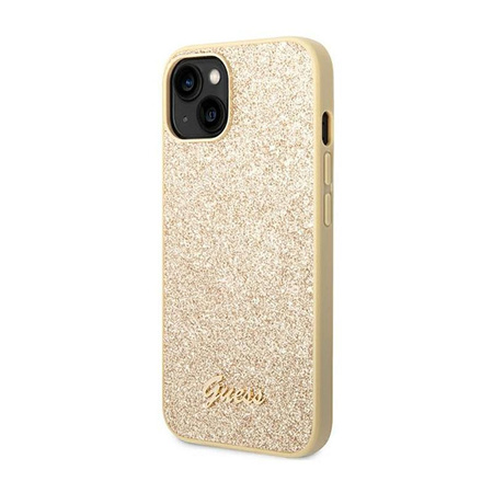 Guess Glitter Flakes Metal Logo Case - iPhone 14 Plus (Gold)