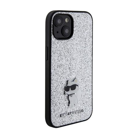 Karl Lagerfeld Fixed Glitter Choupette Logo Metal Pin - iPhone 15 / 14 / 13 Tasche (Silber)