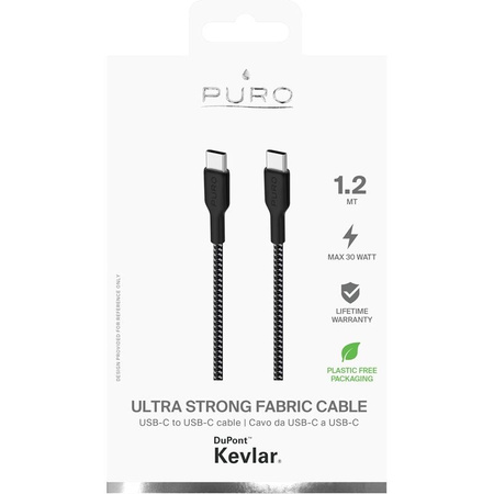 PURO Fabric Ultra Strong - Kabel w oplocie heavy duty USB-C / USB-C 1,2m (czarny)