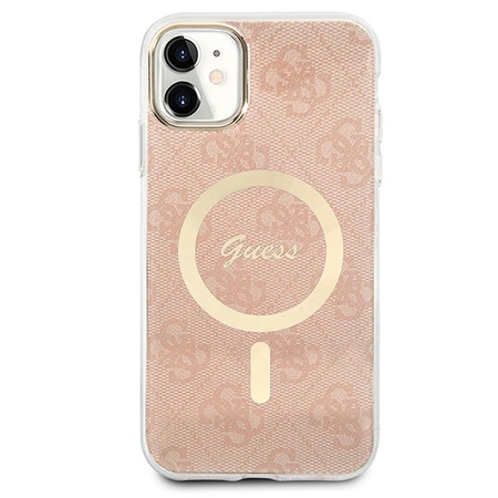Guess Bundle Pack MagSafe 4G - Zestaw etui + ładowarka MagSafe iPhone 11 (różowy/złoty)