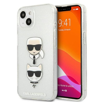 Karl Lagerfeld Glitter Karl & Choupette Head - iPhone 13 tok (ezüst)