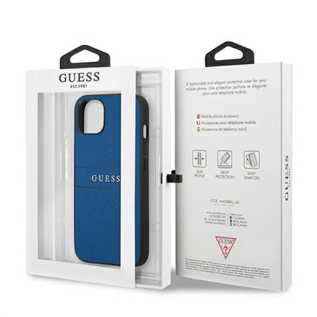 Guess Saffiano Metall-Logo-Streifen - iPhone 13 Tasche (blau)