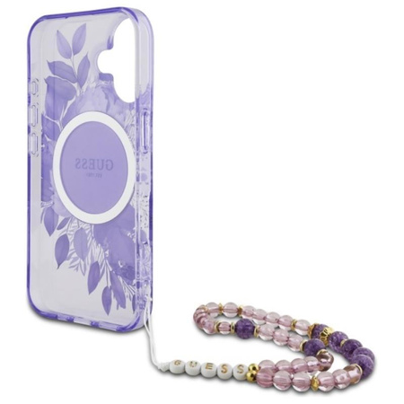 Guess IML Flowers With Pearl Strap MagSafe - iPhone 16 Case (violet)