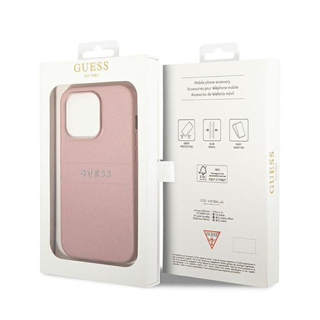 Guess Saffiano Metal Logo Stripes - Hülle für iPhone 14 Pro (Pink)