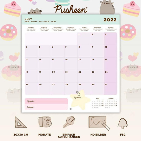 Pusheen - Calendrier mural 2022 de la collection Foodie 30 x 30 cm
