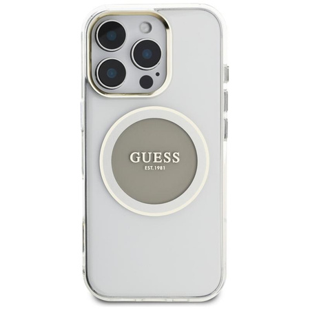 Guess IML Metallfarbener Kreis Klassisches Logo MagSafe - Gehäuse für iPhone 16 Pro (grau)