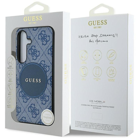 Guess 4G Round Patch Classic Logo MagSafe - étui pour Samsung Galaxy S25 (bleu)