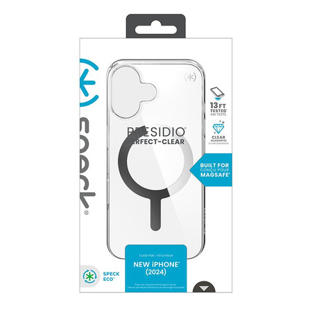 Pouzdro Speck Presidio Perfect-Clear MagSafe pro iPhone 16 (průhledné / chromované / stříbrné)