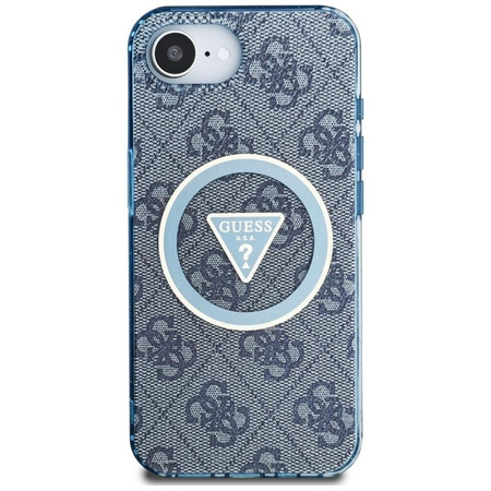 Guess IML Metal Glitter 4G Circle Triangle MagSafe - Pouzdro pro iPhone 16e (modré)