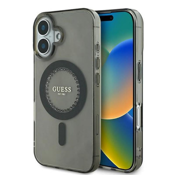 Guess IML Rhinestones MagSafe - Coque iPhone 16 (noir)
