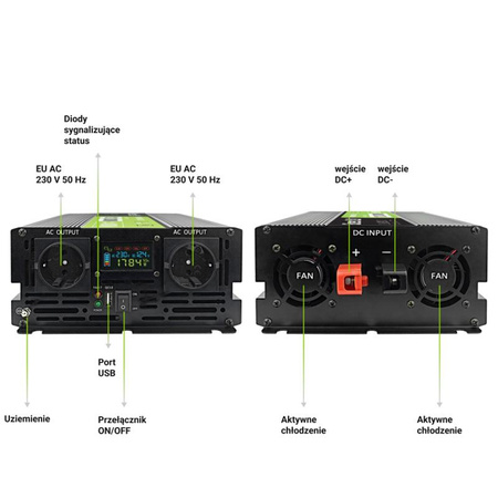 Green Cell - Feszültség átalakító PowerInverter LCD kijelzővel 12V - 230V 2000W/4000W tiszta szinusz hullám 12V - 230V 2000W/4000W