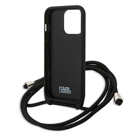 Karl Lagerfeld Leather Monogram Patch and Cord Iconik - Hülle für iPhone 13 Pro (Schwarz)