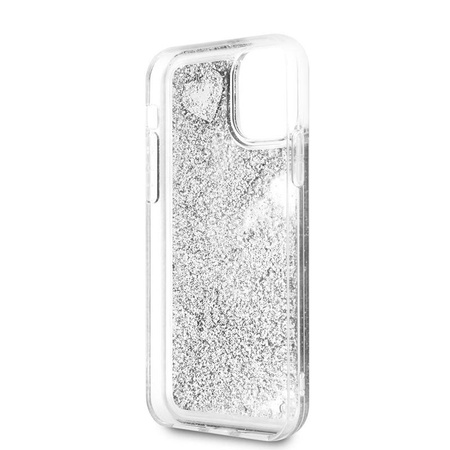 Guess Liquid Glitter Hearts - iPhone 11 Pro tok (ezüst)