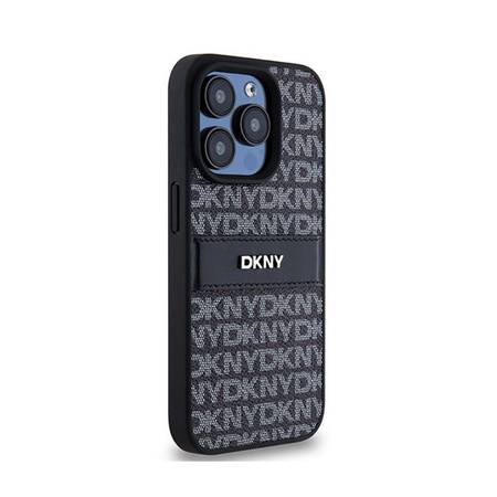 Kožené pouzdro DKNY Mono Stripe & Metal Logo - iPhone 15 Pro (černé)