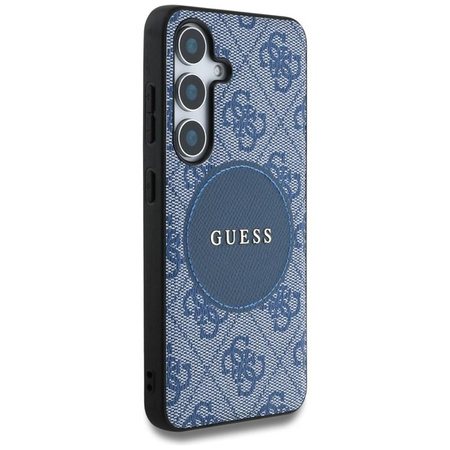 Guess 4G Round Patch Classic Logo MagSafe - étui pour Samsung Galaxy S25 (bleu)