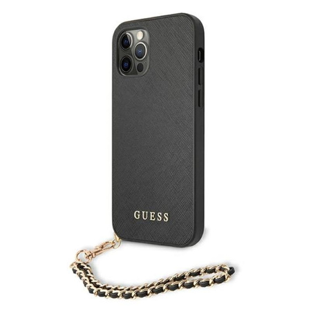 Guess Saffiano Chain - pouzdro pro iPhone 12 / iPhone 12 Pro (černé)