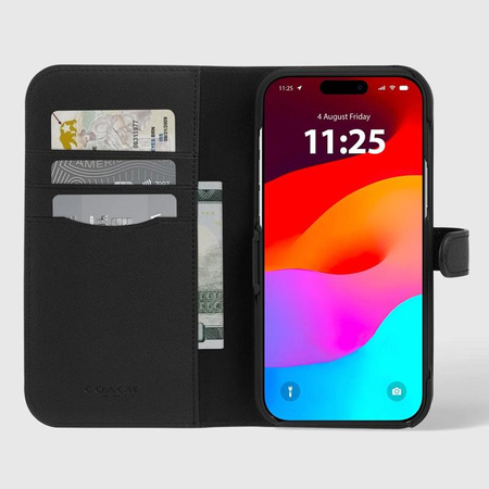 Coque Coach Folio Signature C Case - Coque 2-en-1 avec rabat pour iPhone 15 Pro (Charcoal)