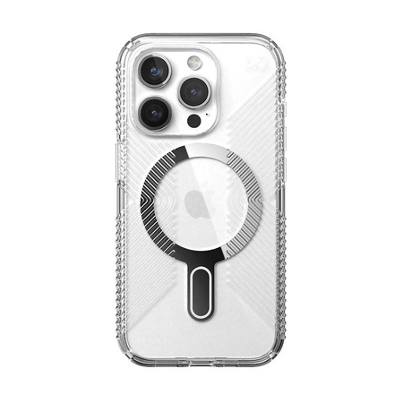 Speck Presidio Perfect-Clear Grip ClickLock & MagSafe - iPhone 15 Pro Case (Clear / Chrome Finish / Serene Silver)