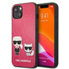 Karl Lagerfeld PU kožené pouzdro Karl & Choupette s reliéfem - iPhone 13 Mini (fuchsiová)