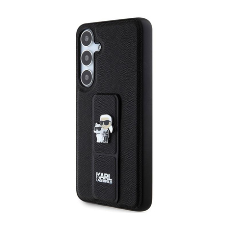 Karl Lagerfeld Gripstand Saffiano Karl & Choupette Pins - Samsung Galaxy S24 Hülle (schwarz)