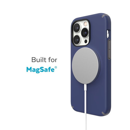 Speck CandyShell Pro + MagSafe - Coque pour iPhone 14 Pro avec revêtement MICROBAN (Bleu de Prusse / Gris nuageux)