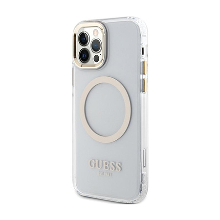 Guess Metal Outline MagSafe - Coque iPhone 12 / iPhone 12 Pro (Transparent / Or)