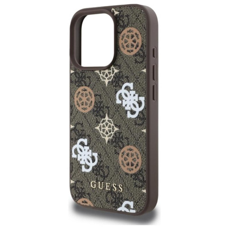 Guess Peony sur fond 4G Étui MagSafe pour iPhone 16 Pro Max (marron)