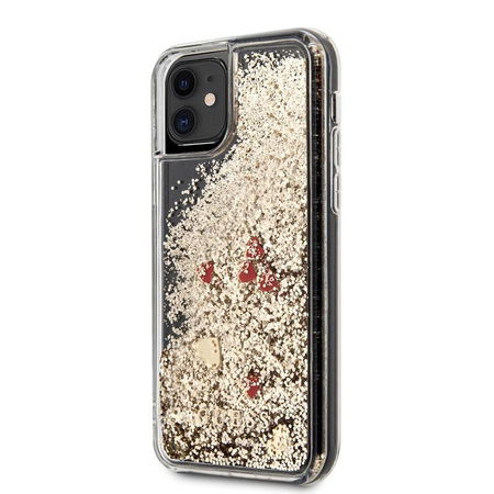 Guess Liquid Glitter Hearts - iPhone 11 Hülle (Gold/Rot)