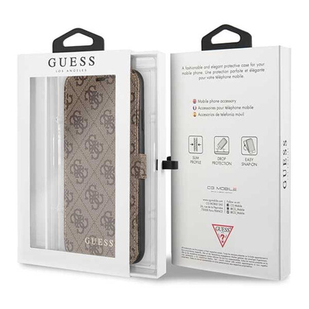 Guess Booktype 4G Charms Collection - Coque pour iPhone 11 Pro Max avec porte-cartes (marron)