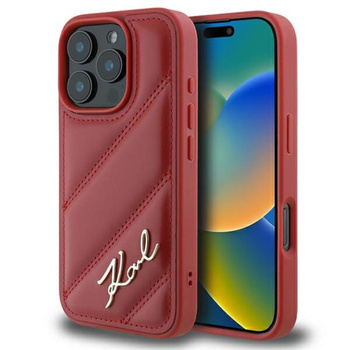 Karl Lagerfeld Quilted Signature - Etui iPhone 16 Pro (czerwony)