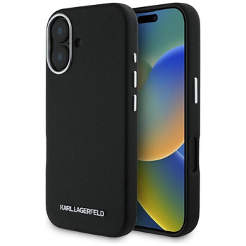 Karl Lagerfeld Saffiano Full Wrapped Elongated Metal Logo MagSafe - étui pour iPhone 16 (noir)