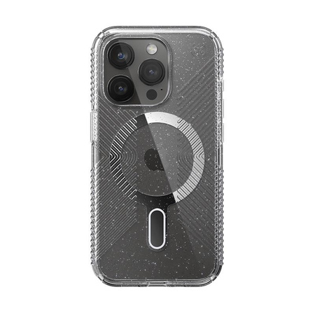 Speck Presidio Lux Grip ClickLock & Magsafe - Coque pour iPhone 15 Pro (Transparent / Finition chromée / Argent Serein)