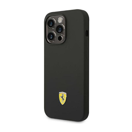 Silikonové kovové logo Ferrari - pouzdro pro iPhone 14 Pro (černé)