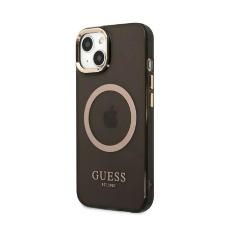 Guess Gold Outline Transluzentes MagSafe - Hülle für iPhone 13 (Schwarz)