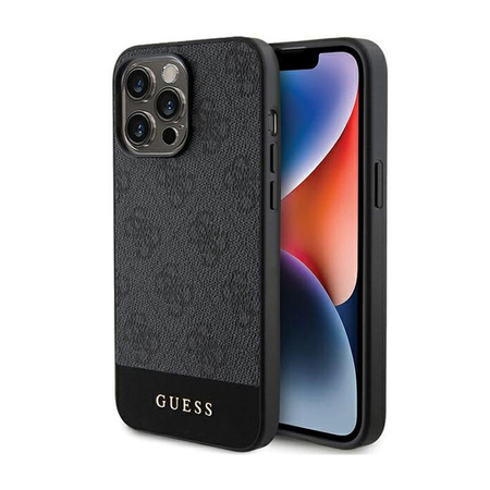 Guess 4G Bottom Stripe Metall Logo Kollektion - iPhone 15 Pro Max Tasche (grau)