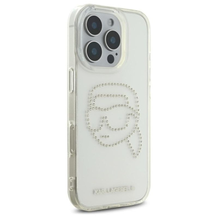 Karl Lagerfeld IML Rhinestones Karl Head - pouzdro pro iPhone 16 Pro Max (transparentní)