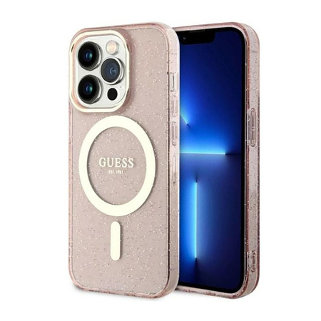 Guess Glitter Gold MagSafe - Schutzhülle für iPhone 14 Pro (Pink)